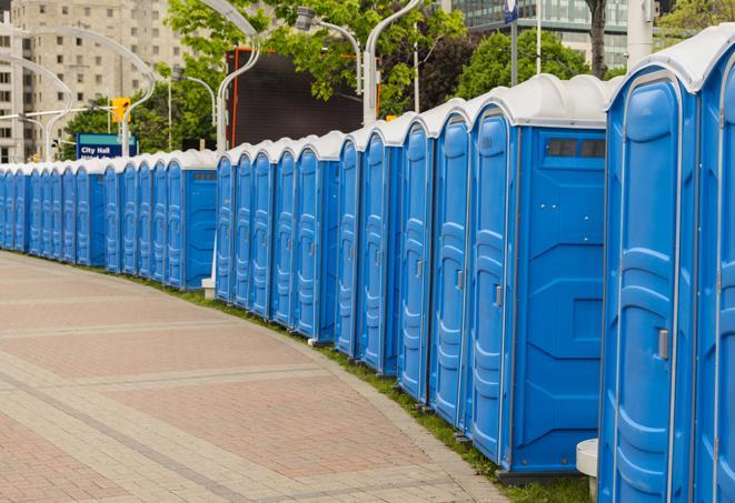 Seasonal porta potty units set up at a Chattanooga, Tennessee venue